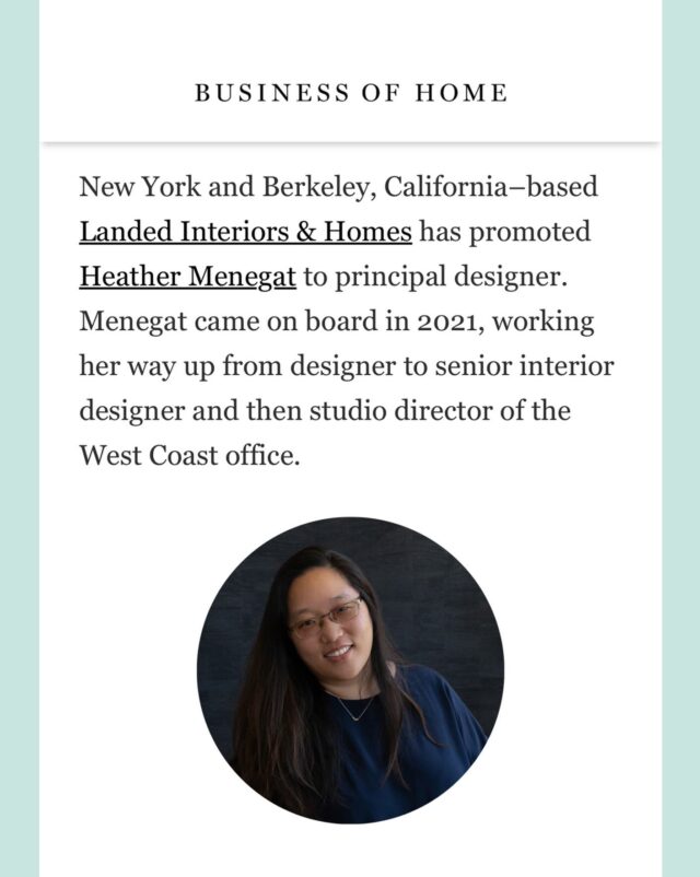 A couple months ago, we promoted @heathermenegat from Berkeley Studio Director to Principal Designer! Here’s the press clip from @businessofhome. In our end of year flurry, this post has been delayed, but I hope it doesn’t downplay that this promotion is quite meaningful for our team. Everyone around me knows, and now the rest of you can share in the knowledge too, that Heather is the vertebrae of our team and without her, we wouldn’t have our very important systems, our structure for designer growth and development, and the equally important internal discussions that get us there. To boot, she is the most thoughtful interior designer and has been leading projects with us (without my butting in, or an attempted restrained version of it) for years, some of which you see her share the progress and beautiful details on Instagram, some of which we are finally getting around to adding to our portfolio or lining up for publication. I am so fortunate to have found a thought partner and leader in Heather. We do bicker and stretch each other but in that it’s evident how much she cares about me and everyone, and together we get to work toward our little company’s big dreams. Thank you Heather, and congrats! -@kloythanomsup