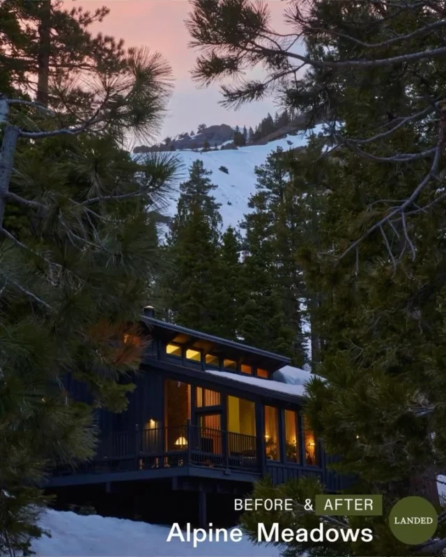 We’re back to round out this before & after series on our Alpine Meadows project by zooming out to its exterior, and beyond. It’s hard to believe this project was published in April 2025 (and construction wrapped in late 2022)! Time flies, and it’s rewarding to look back and feel like we’ve sent homes down a path where they can age gracefully.

This particular home reveals itself to you slowly. The expanse of glass shown in this exterior before & after is not visible unless you drive past it (it’s on a cul-de-sac), so what you mostly see on the approach are the garage, some smallish windows into some bedrooms, and (now) the window into the entry.

We wanted entry into the home to feel like cracking open a geode - quiet and unassuming on the outside while concealing a joyful celebration of color within. We needed to select stain for the siding and paint for other areas, so we settled on a soft, charcoal grey that was consistent between the two finishes. The dark coloring allows the home to recede into the trees.

While we were in Tahoe, we also took a moment for Yoshi to get some environmental shots, which help convey this home’s exceptionally beautiful location.

Thanks for following along with us - we hope you enjoyed witnessing this home’s transformation as much as we did!

Interior Architecture & Design: @landedinteriors 
Project Team: @heathermenegat & Tiffany Kim
Engineering: @mwatruckee
Construction: Casey Custom Builders
Photography: @yoshihiromakino 
Publication: @elledecor